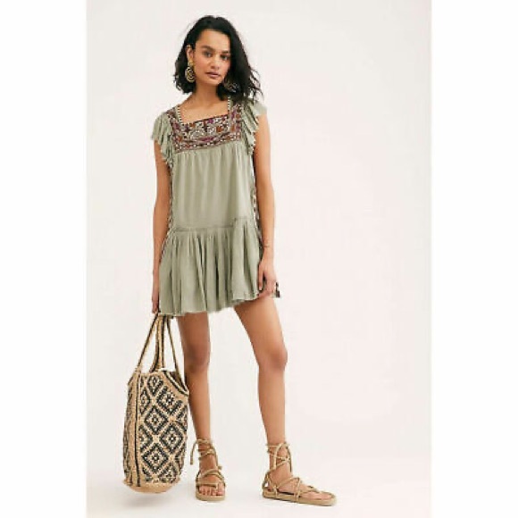 Free People Day Glow Dress Spanish Moss Boho - Picture 1 of 8